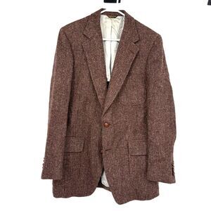 Harris Tweed Blazer Mens 100% Scottish Wool Herringbone Jacket Brown Size 41L